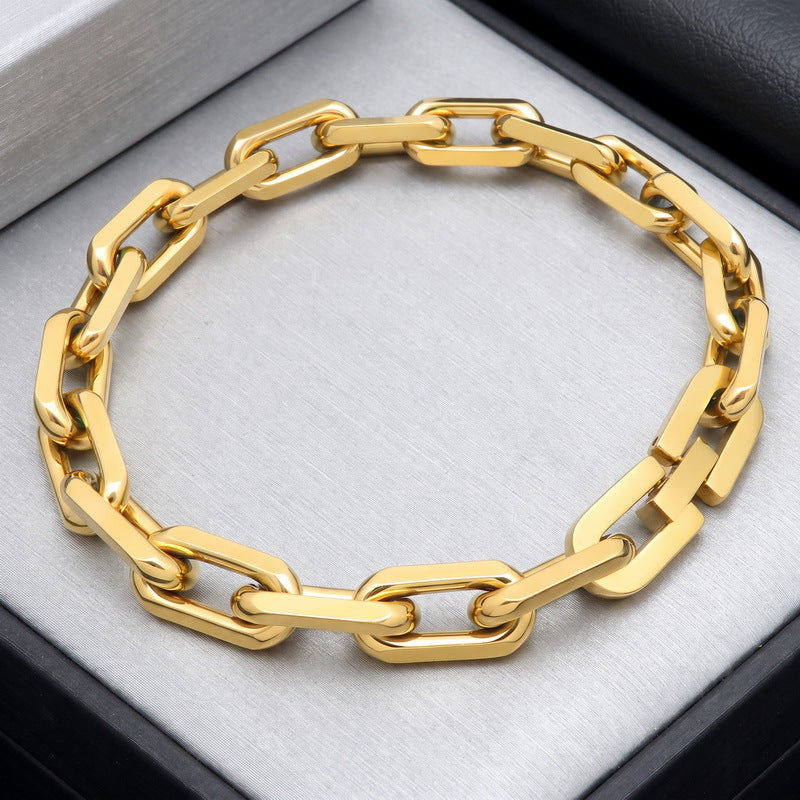 Punk Trimmed O-Chain 8mm Plain Chain Stainless Steel Men's Bracelet
