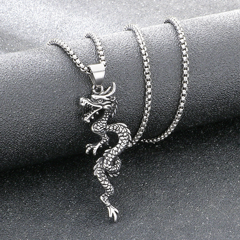 Feilong Direct Sales Titanium Steel, National Retro Zodiac Dragon Stainless Steel Men's Pendant Necklace