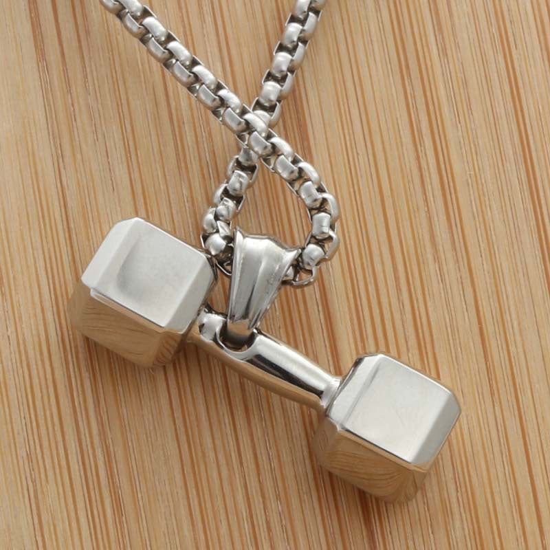 Personalized Titanium Steel Dumbbell Pendant Necklace for Men - Trendy Punk Fitness Jewelry Direct from Manufacturer