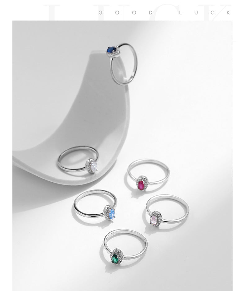925 Sterling Silver Multicolor Oval Stone Ring