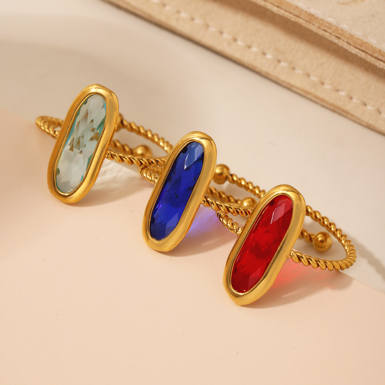 Planderful 18k Gold Stainless Steel Ring Women Czech Glass