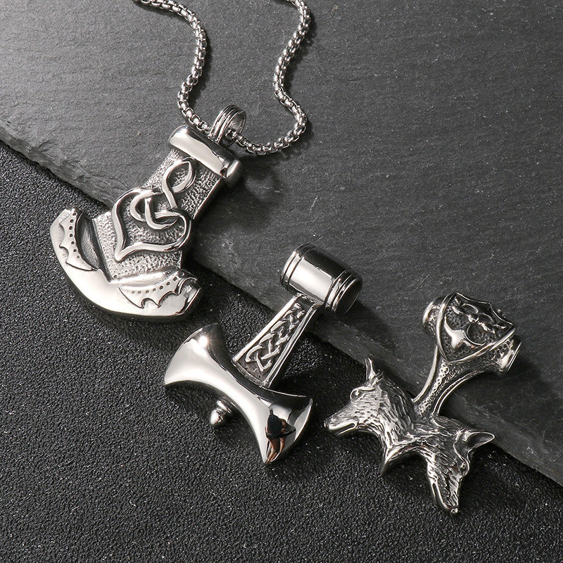 Planderful Dark Wolf Head Pendant Men Titanium Steel