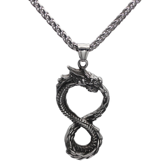 Dragon Pendant Necklace For Men Stainless Steel Two Tone Vintage Ring Style Personalized Gift Planderful