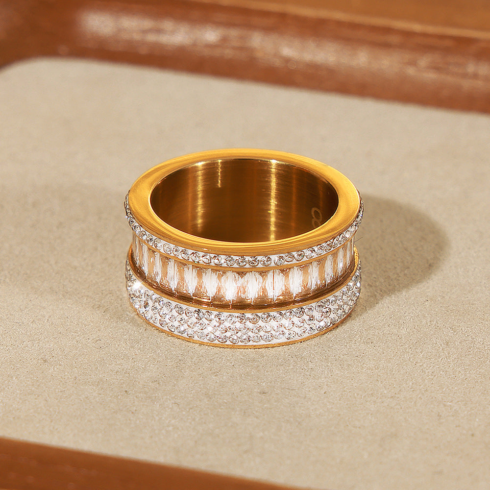 Golden Zircon Ring - High-End Titanium Steel Jewelry for Women