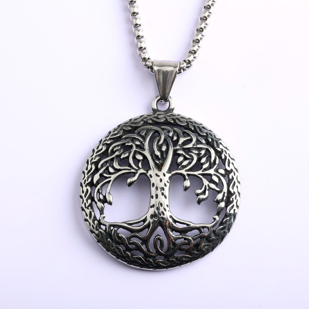 Vintage Tree of Life Stainless Steel Pendant Necklace