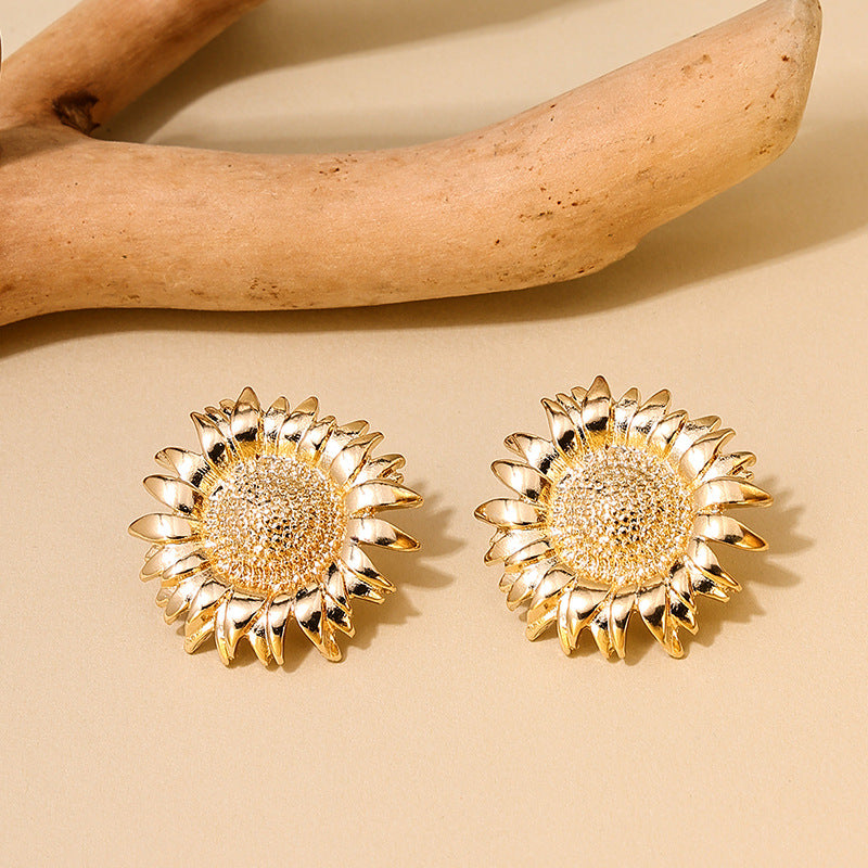 Sunflower Metal Earrings with Retro Design - Vienna Verve Collection