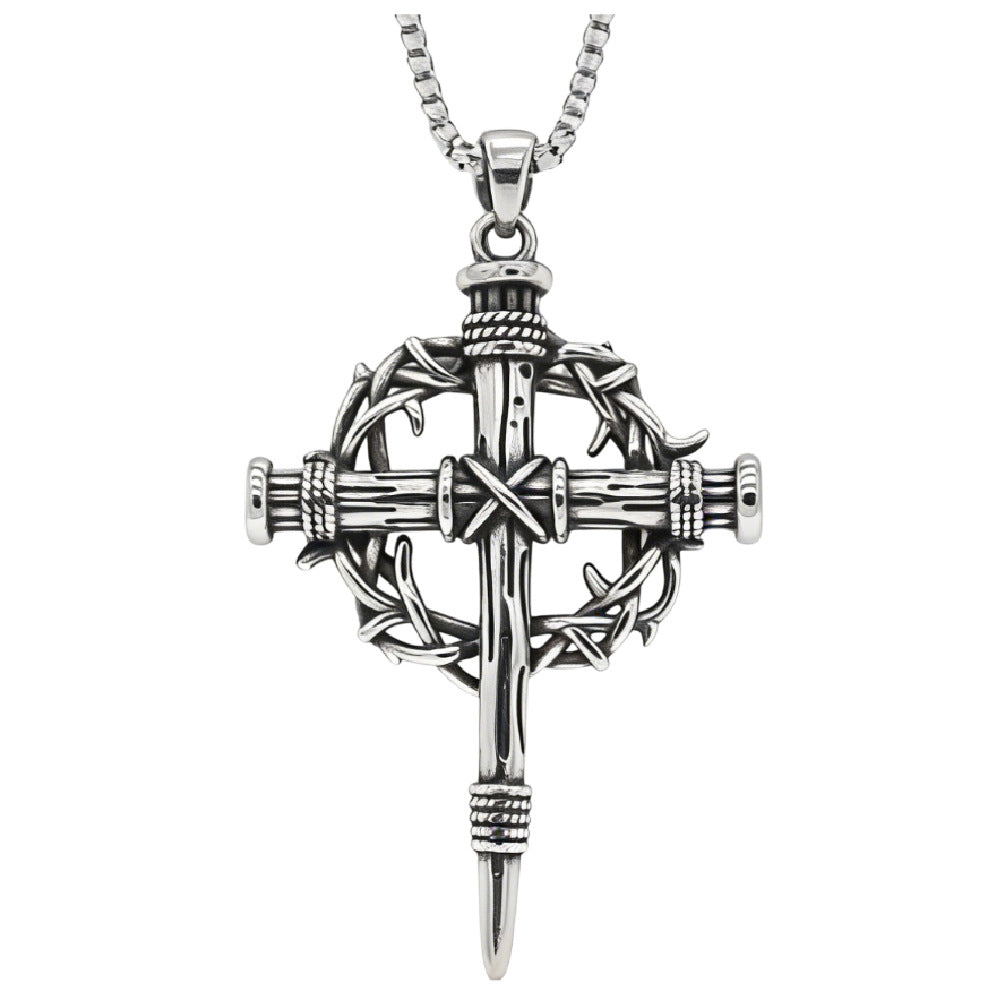 Stainless Steel Cross Pendant For Men And Women Planderful Retro Gothic Thorn Garland Statement Jewelry