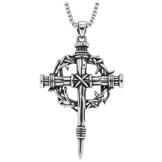 Stainless Steel Cross Pendant For Men And Women Planderful Retro Gothic Thorn Garland Statement Jewelry