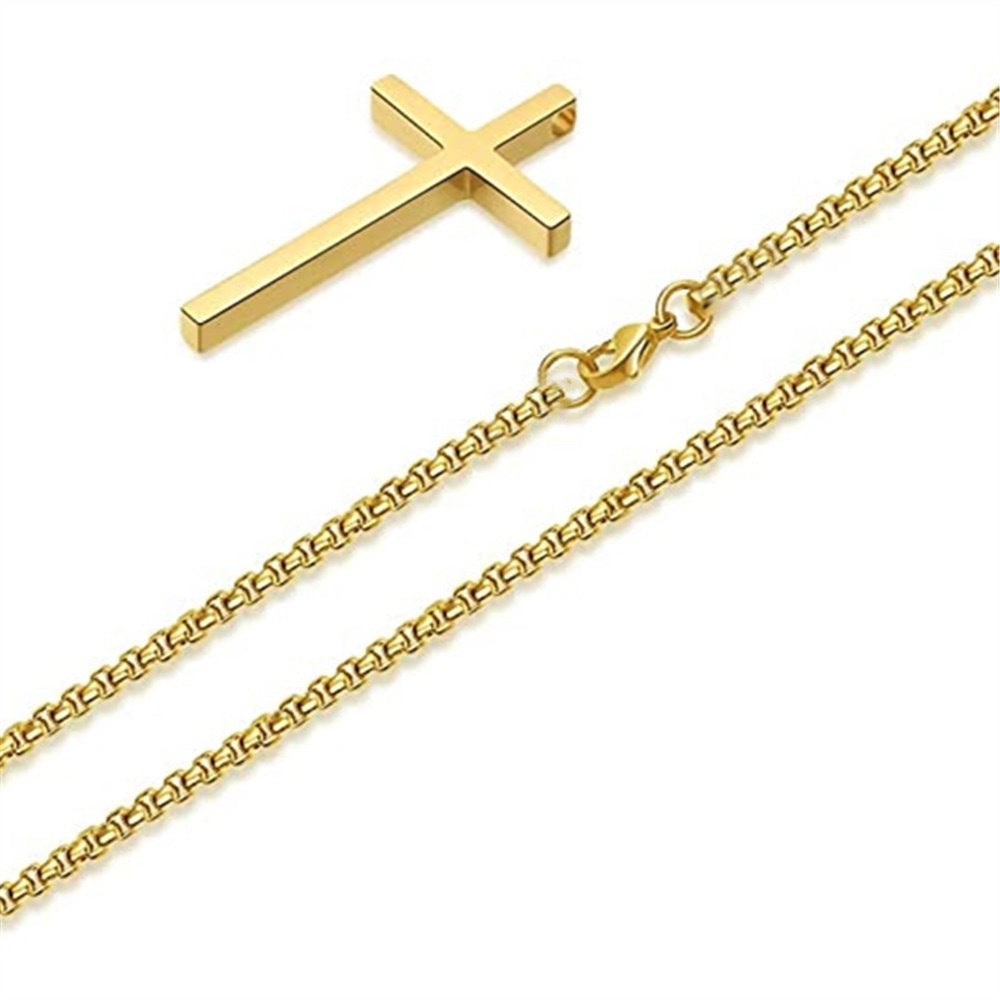 Planderful Everyday Genie Mens Cross Necklace Glossy Steel Hip Hop Chain Pendant Long Versatile Jewelry