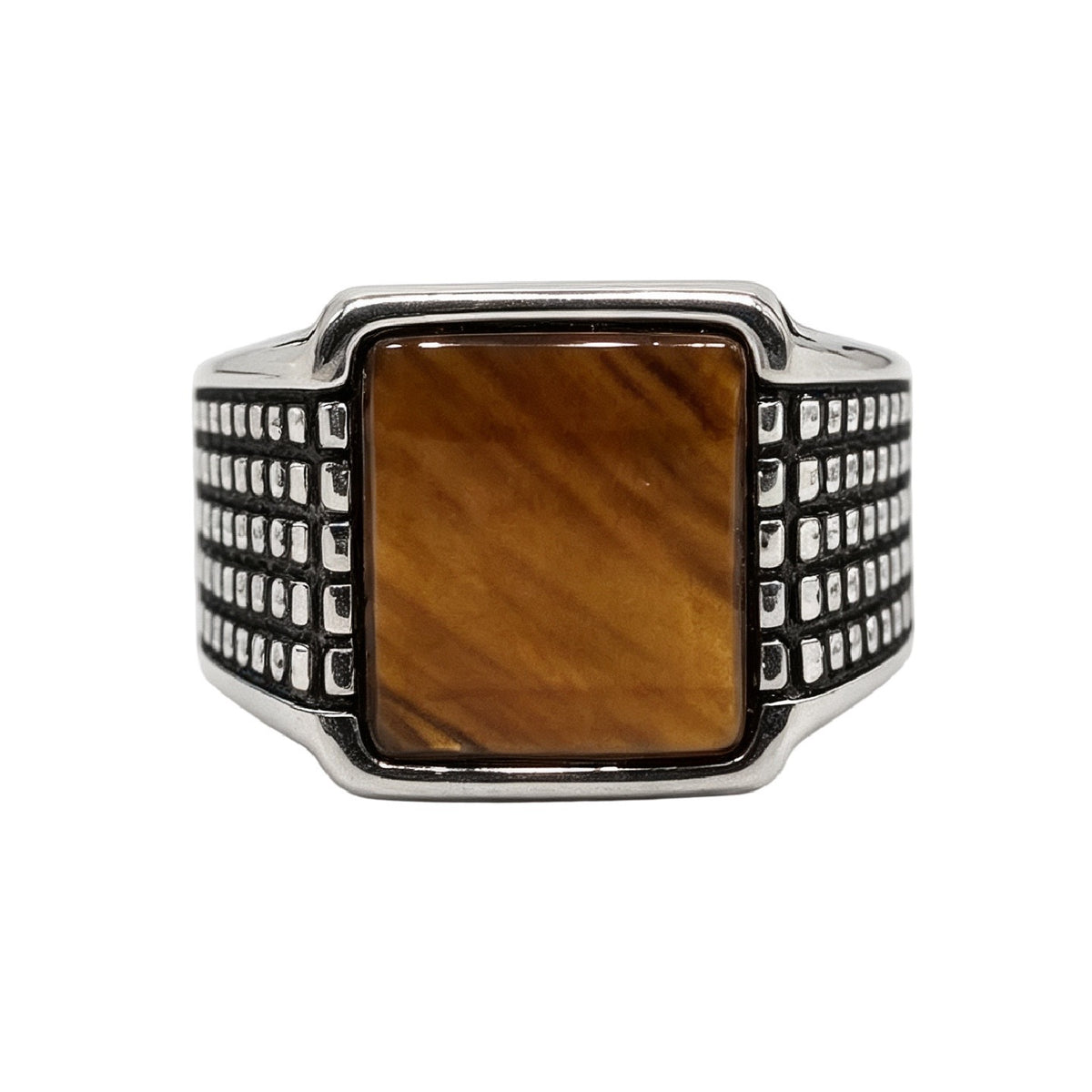 Knight-Style Colored Gemstone Titanium Steel Ring