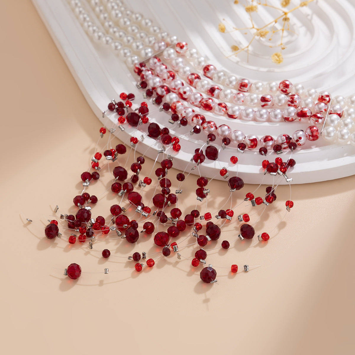 Gothic Pearl Crystal Blood-Drip Choker