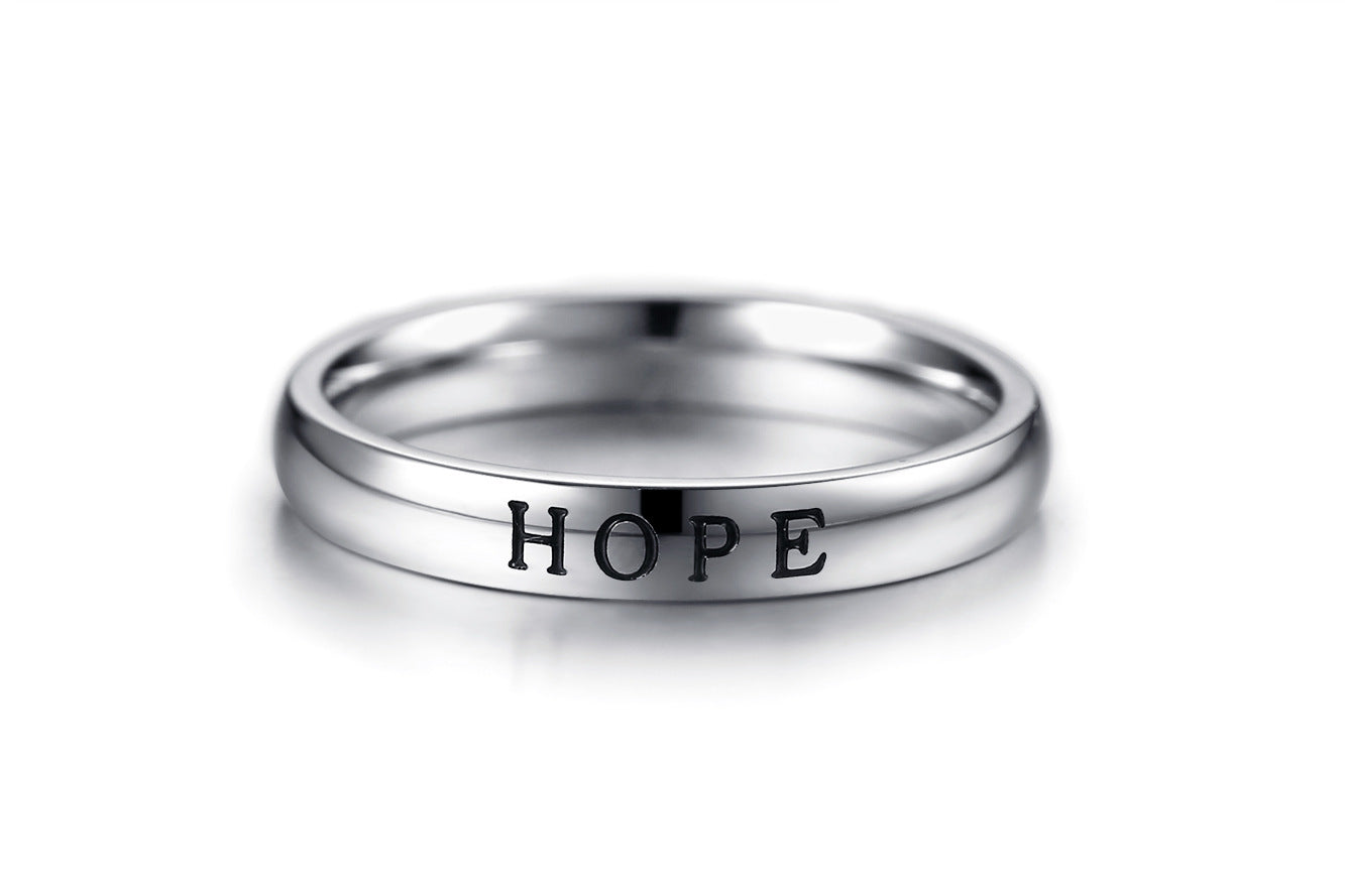 3MM Face Width 3 Colors Stainless Steel HOPE LOVE FAITH Women's Ring