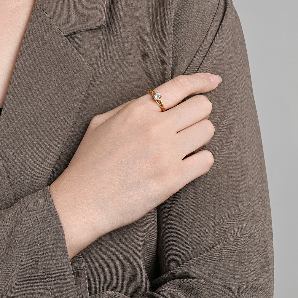 Planderful Zircon Ring For Women Stainless Steel Inlaid Jewelry Timeless Wedding Gift Everyday Genie