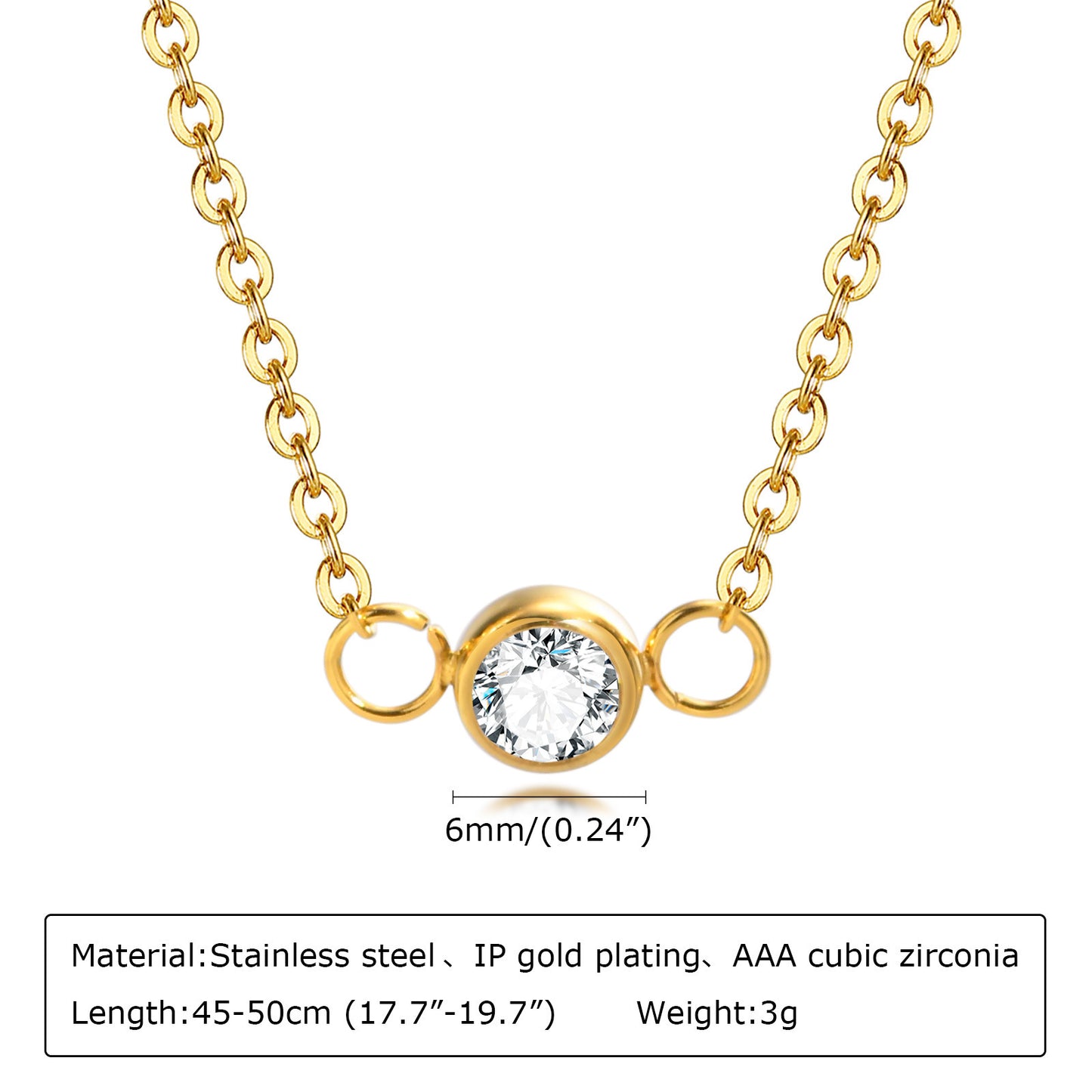 Ladies Fine Necklace Stainless Steel White Zircon Jewelry