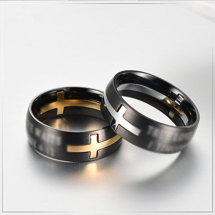 Planderful 2 In 1 Titanium Steel Cross Ring Matte Brushed For Men Everyday Genie Jewelry
