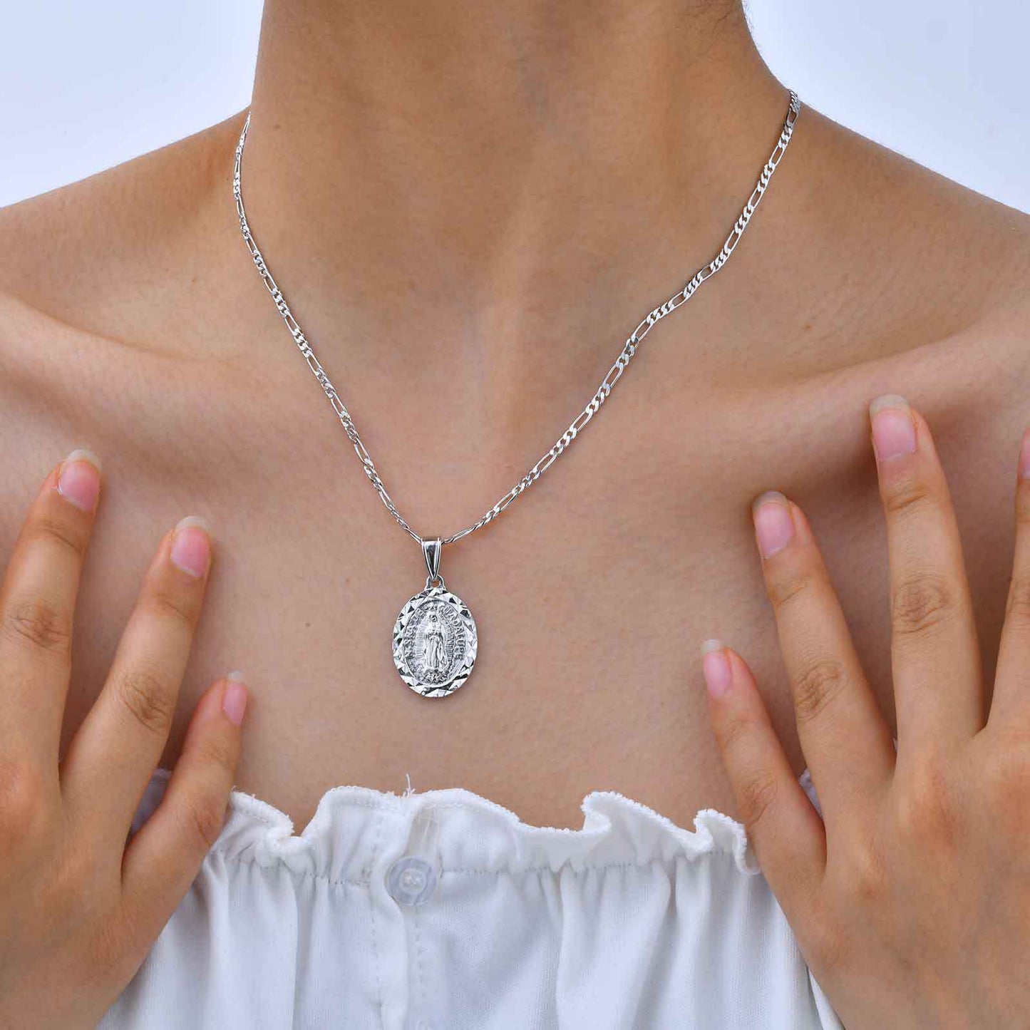 Copper Chain Zircon Oval Heart Necklace Imitation White Gold Women's Pendant