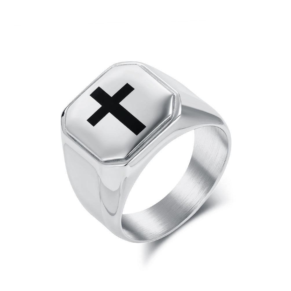 Planderful Everyday Genie Steel Cross Ring For Men Minimalist Personalized Hand Jewelry