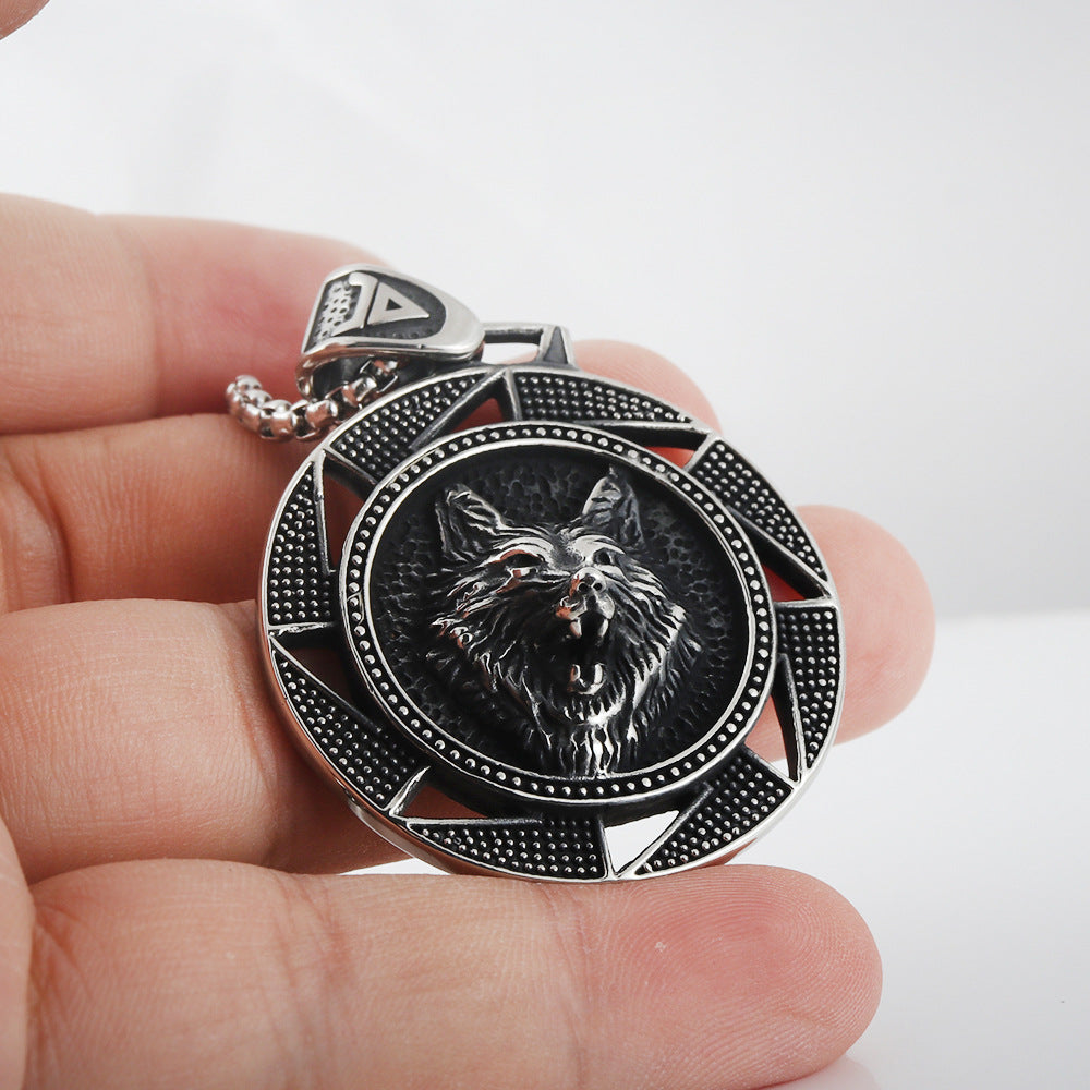 Punk Men's Titanium Steel Retro Wolf Pendant Necklace - Dual Wolf Design
