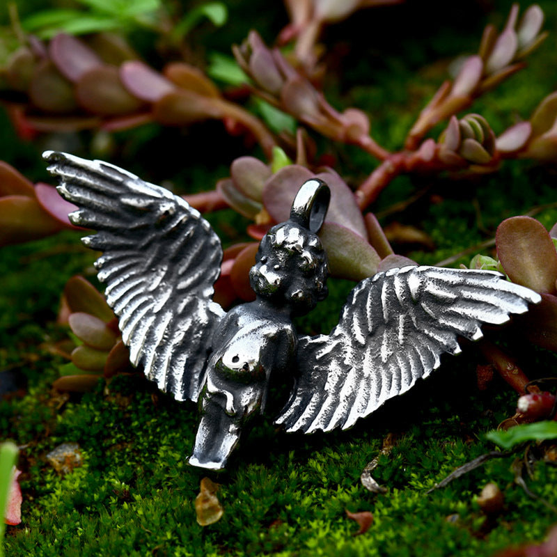 Titanium Steel Retro Angel Wings Pendant for Men - European and American Style Accessories