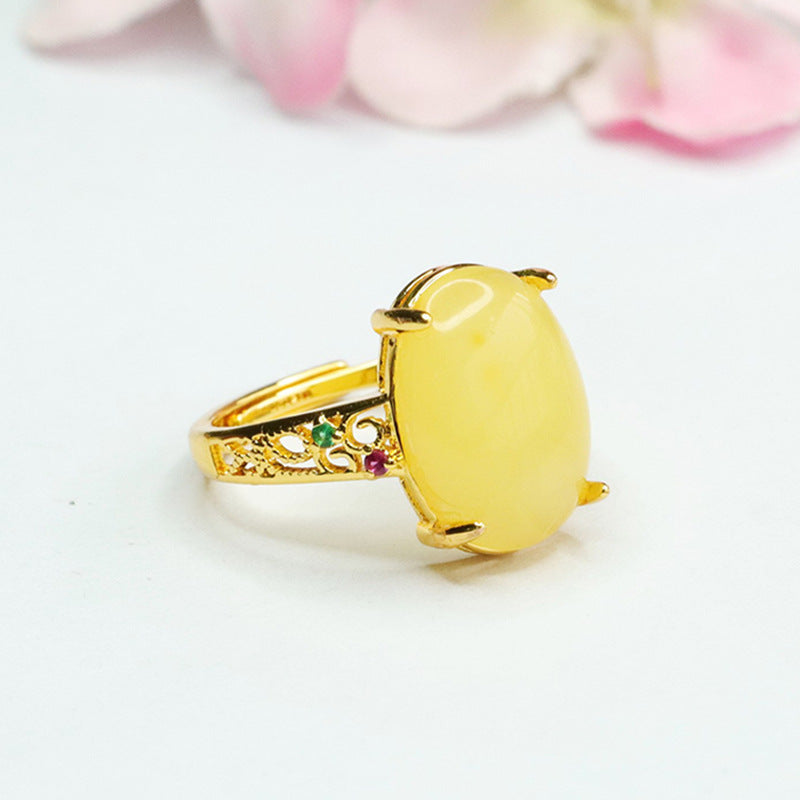 Hollow Zircon Sterling Silver Bee Ring with Adjustable Diameter