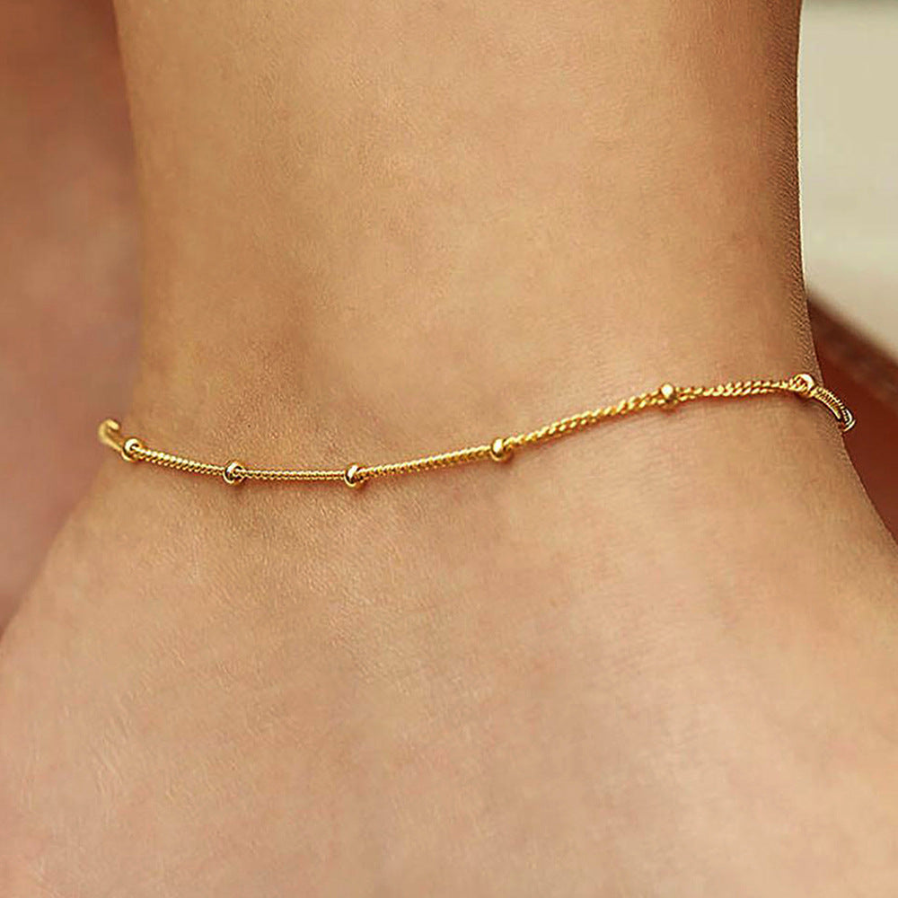 S925 Sterling Silver Retro-Plated 14k Gold Classic Small Bead Anklet And Bracelet