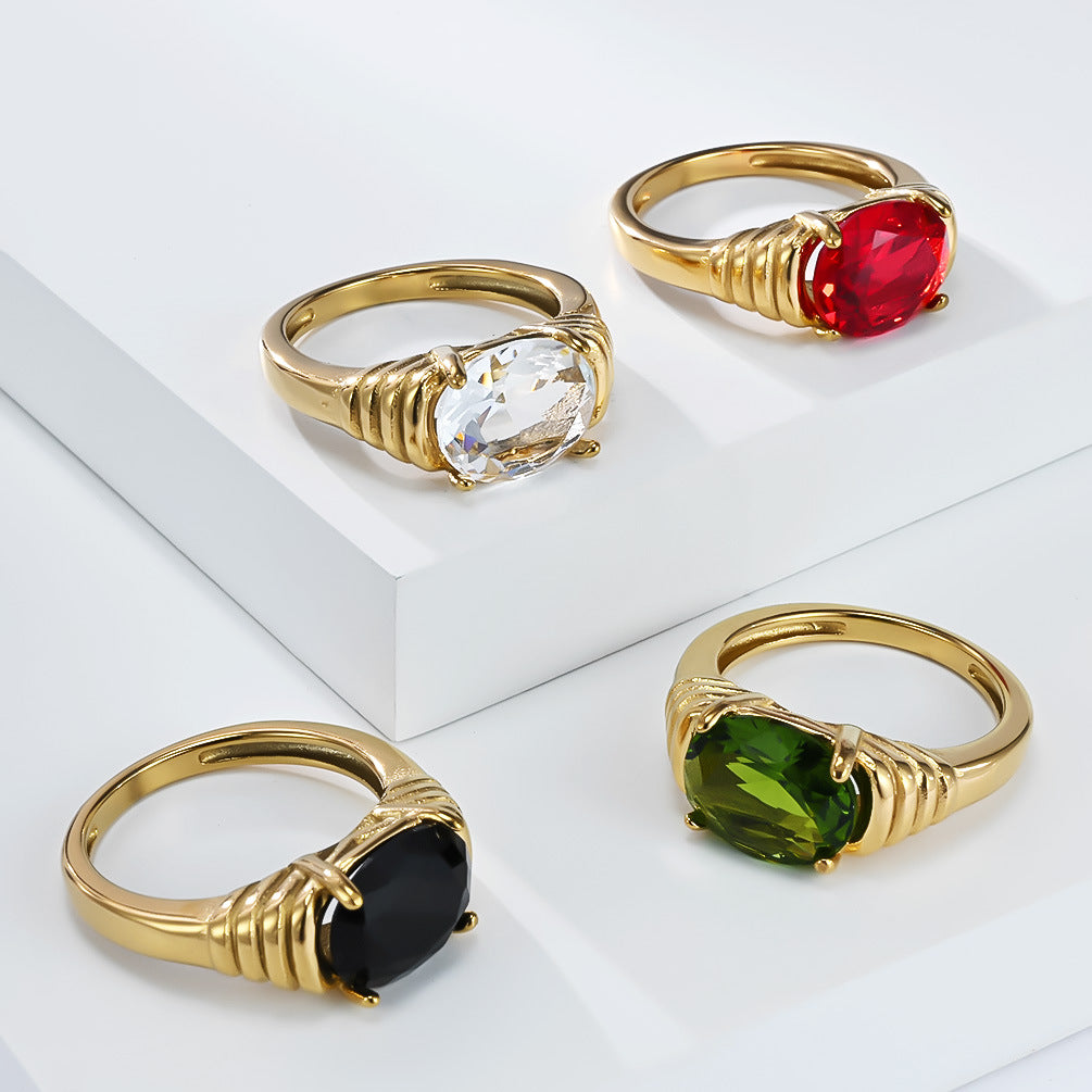 Planderful Zircon Ring Titanium Steel Gold Plated Fashion