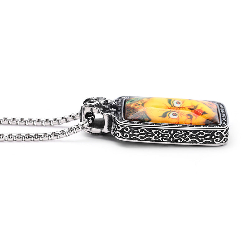 Steel Necklace Elegant Thangka Buddha Head Pendant Nepalese Tibetan Spiritual Jewelry