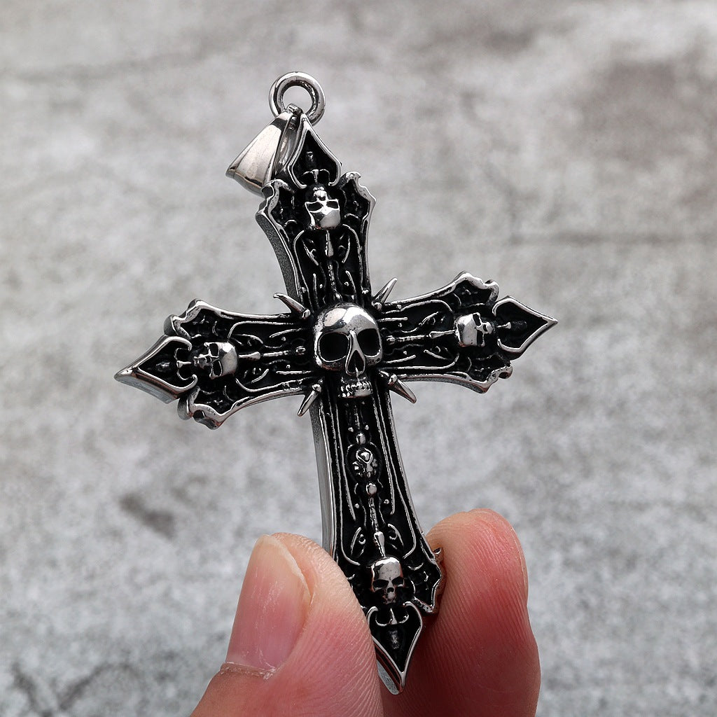 Punk Skull Cross Stainless Steel Men's Pendant Necklace