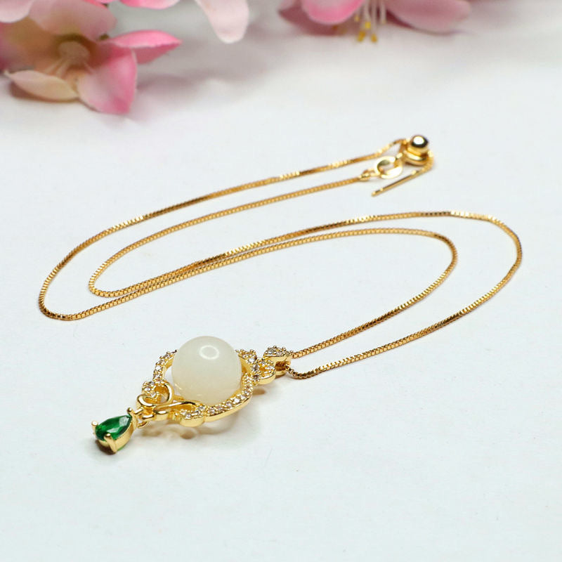 White Hetian Jade Crown Pendant — No Chain