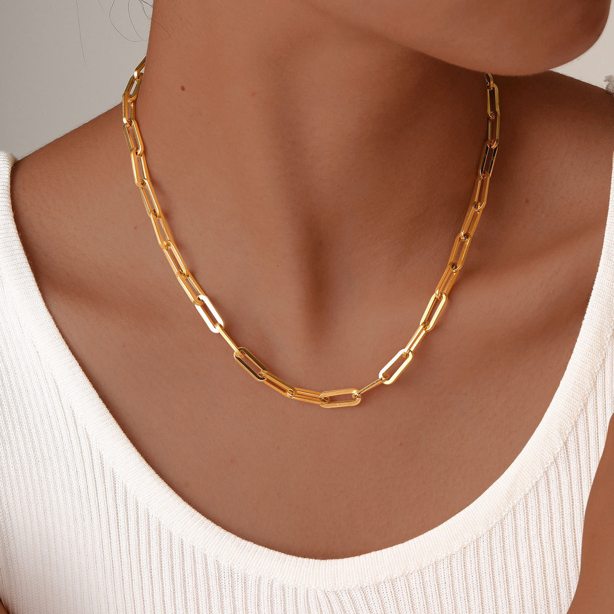 Stainless Steel Rectangular Geometric Chain Gold Lady Necklace