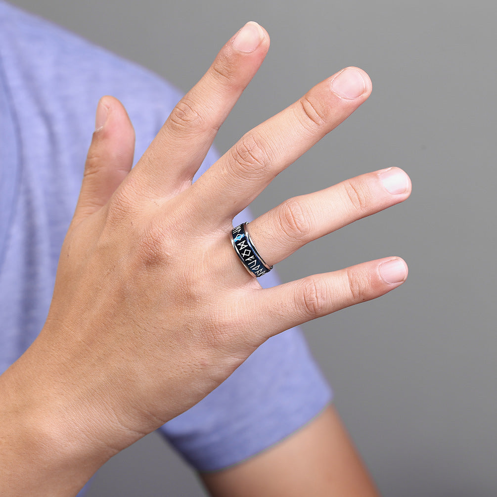 Steel Ring - Statement Viking Text Ring For Men