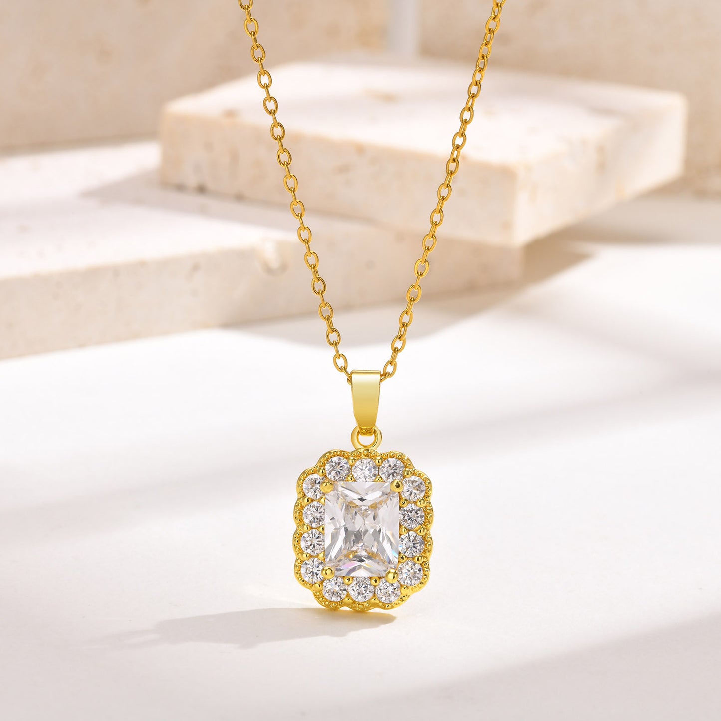 Copper Square White Zircon Necklace Women's Metal Fashion Pendant