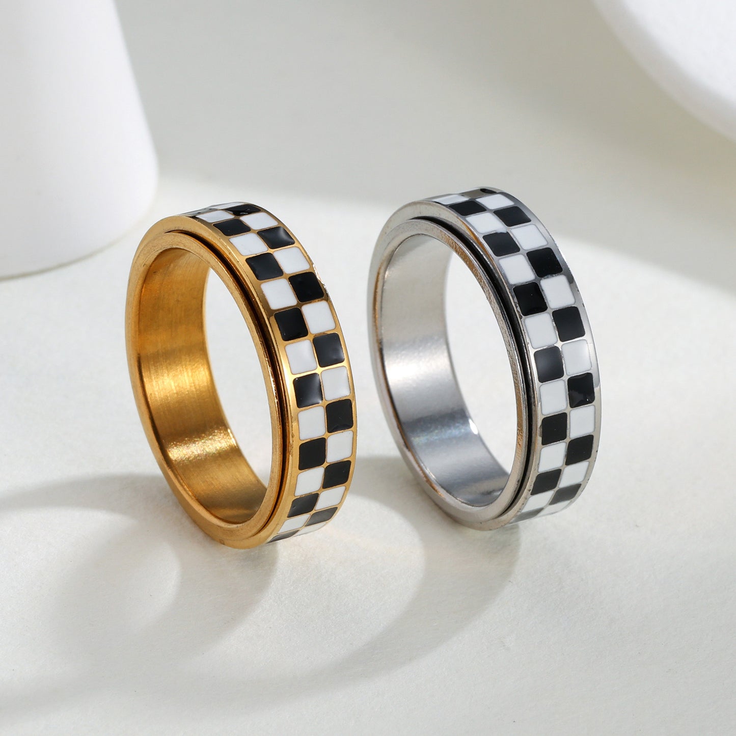Planderful Collection Rotatable Stainless Steel Checkerboard Ring For Unisex Style And Protection