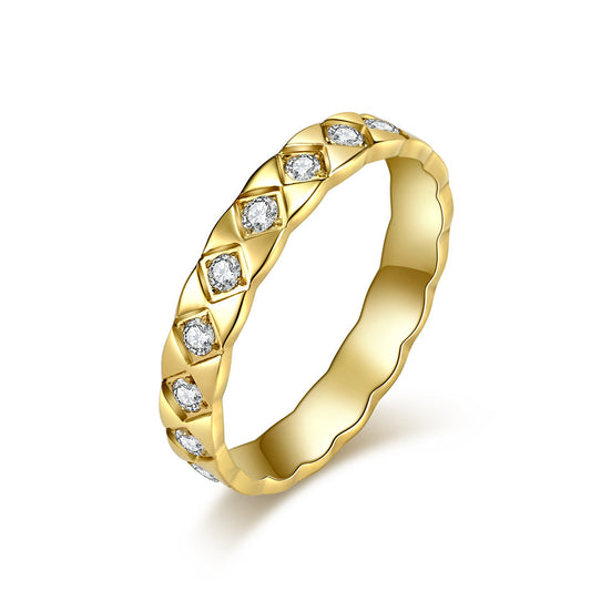 Steel Ring - Elegant Zircon Rhombus Engraving