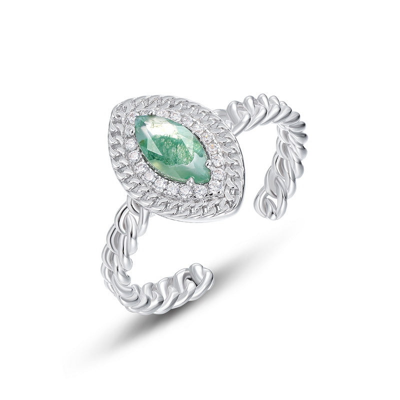 Planderful Everyday Genie – Exquisite Green Moss Horse Eye Sterling Silver Stack Ring