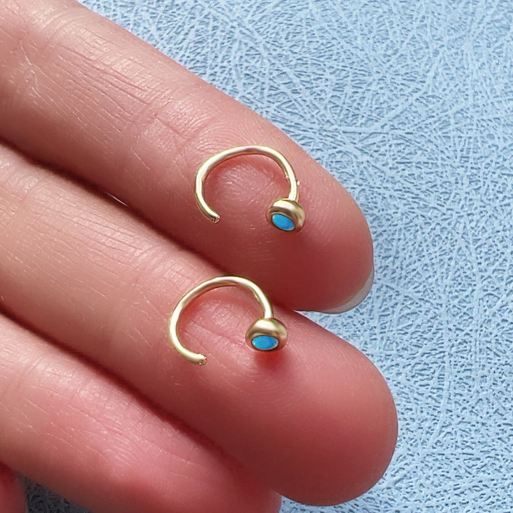 S925 Sterling Silver C-Shaped Turquoise Stud Earrings