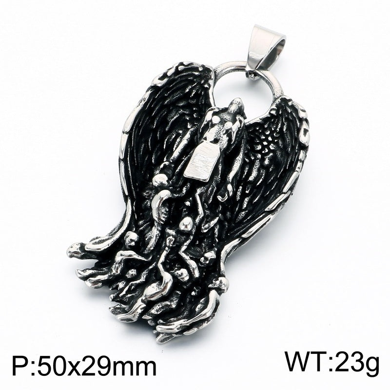Punk Subculture Mourning Bones Angel Pendant Judgment Angel Stainless Steel Men's Pendant Necklace