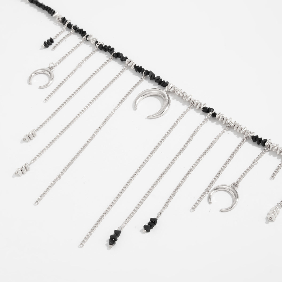 Crescent Bead Fringe Collarbone Necklace