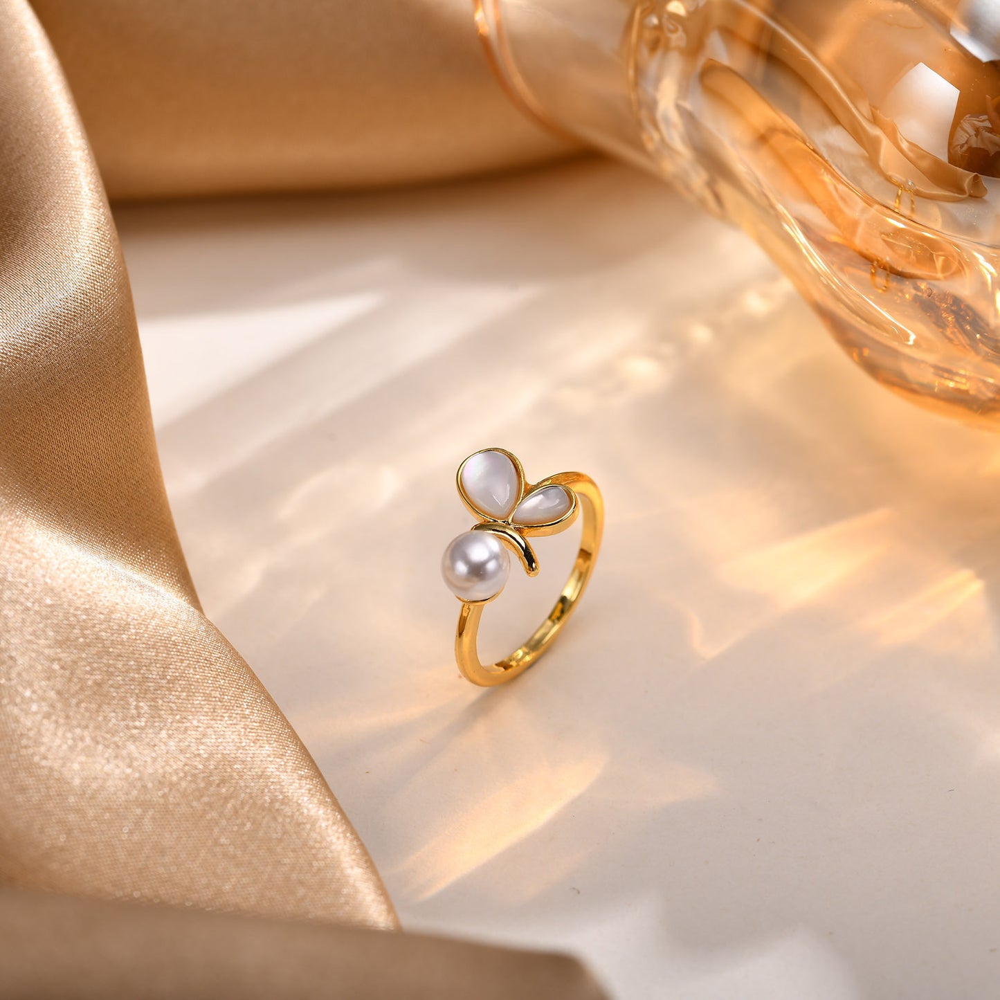 Imitation Pearl Shell Open Ring Adjustable Ring Women's Gold