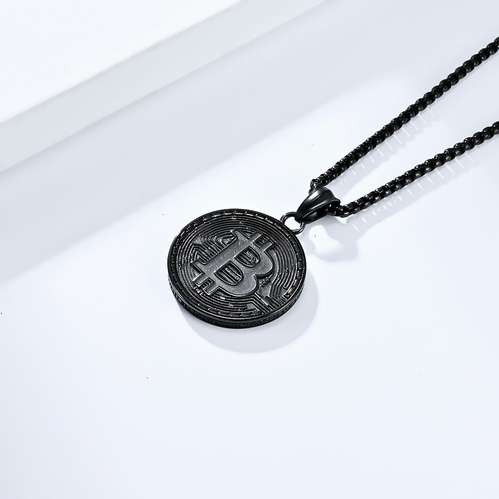 Planderful Bitcoin Pendant Necklace Titanium Steel Gold Plated For Crypto Fans And Hip Hop Fashion