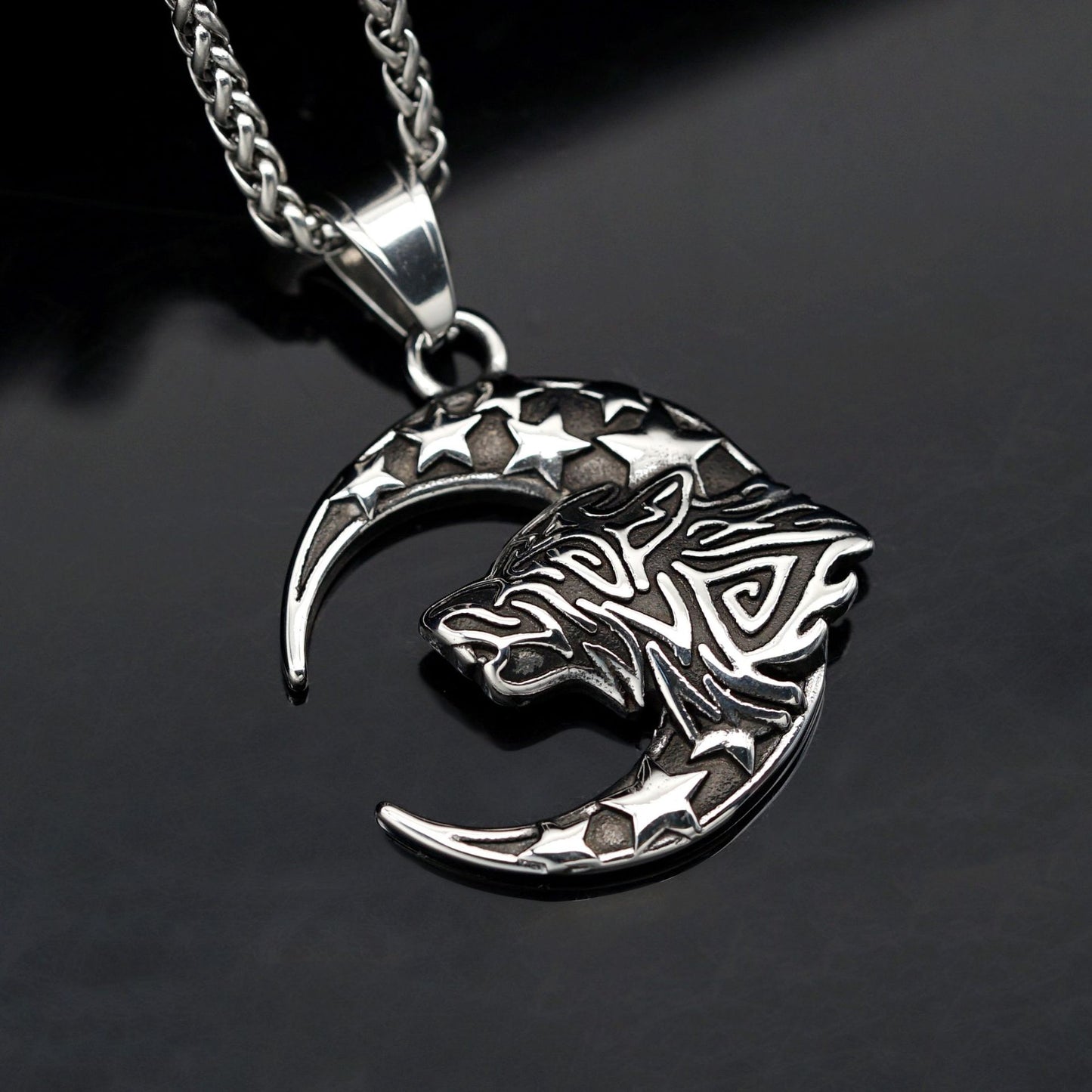 Steel Necklace Vintage Nordic Wolf Pendant By Planderful Jewelry For Everyday Wear Gift For Him