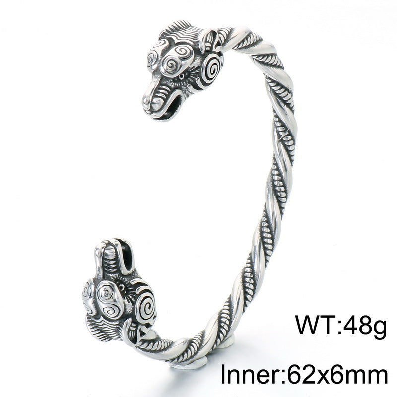 Nordic Viking Double-Headed Animal Head C-Shaped Open Bracelet Double-Headed Dragon