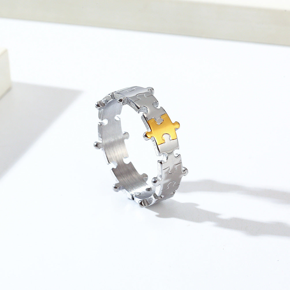 INS Niche Design Puzzle Couple Titanium Steel Pair Ring