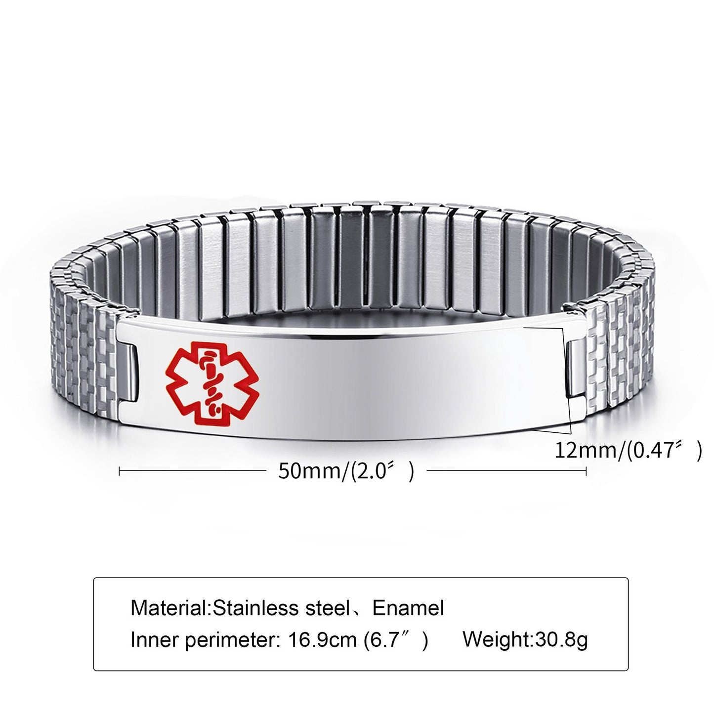 Cross-Border Bracelet Wholesale 12mm Stainless Steel Elastic Medical Logo Bracelet for Men