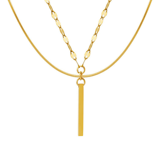 Luxurious Layered Rectangular Pendant Necklace Set with Titanium Steel Chain - Elegant Women's Jewelry