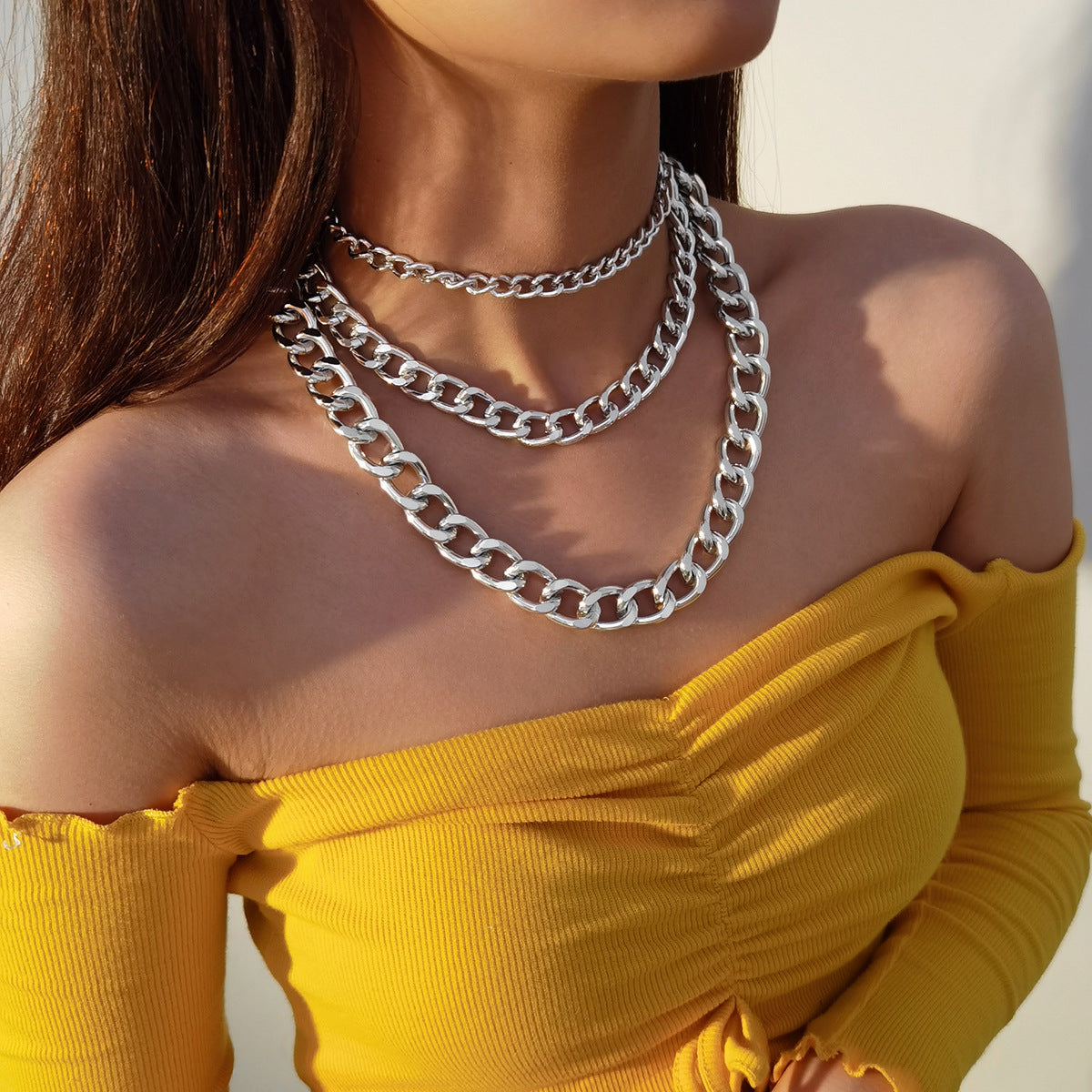 Punk Mixed-Chain Fringe Necklace Collection