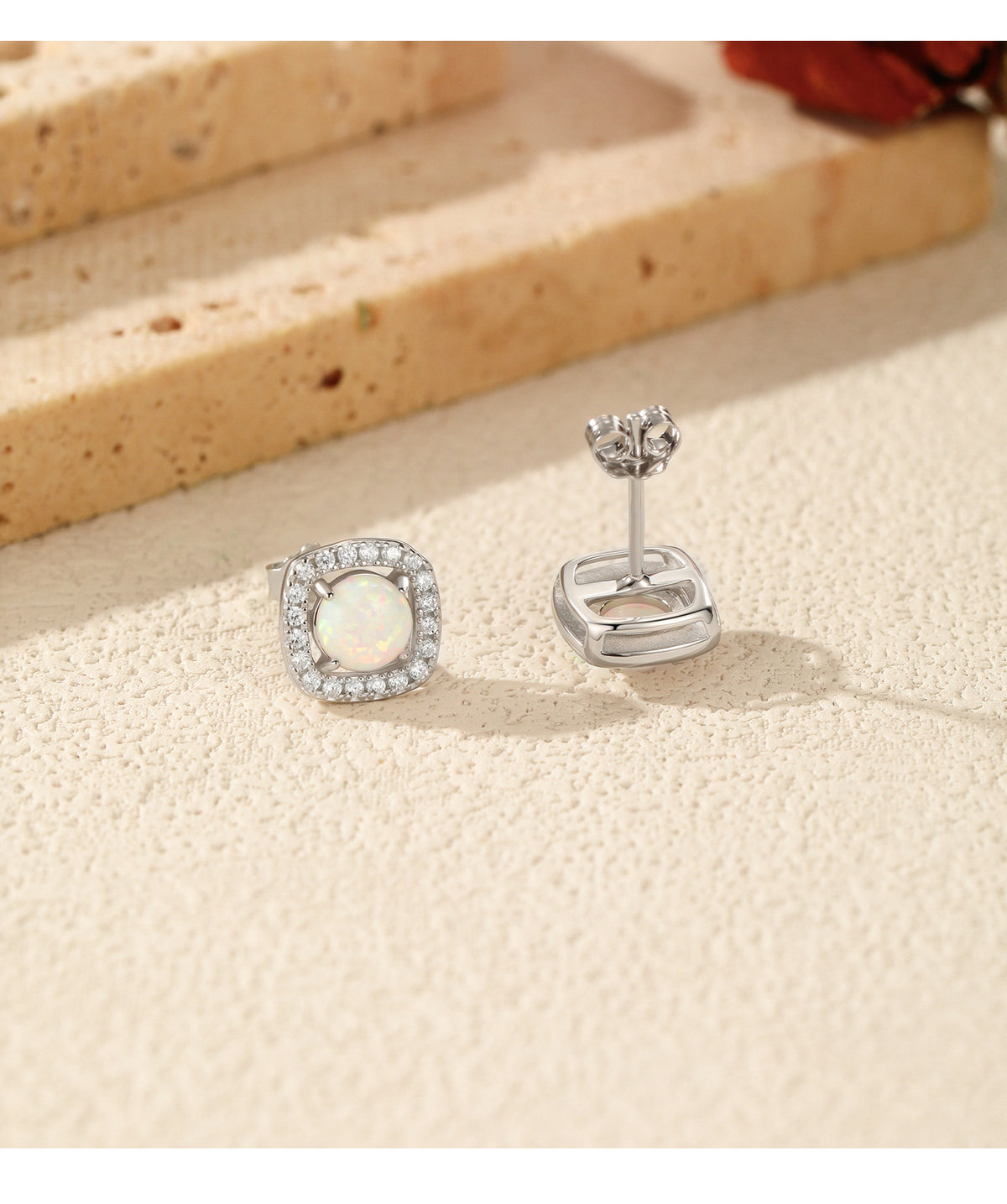 925 Sterling Silver Vintage-Inspired Opal Stud Earrings