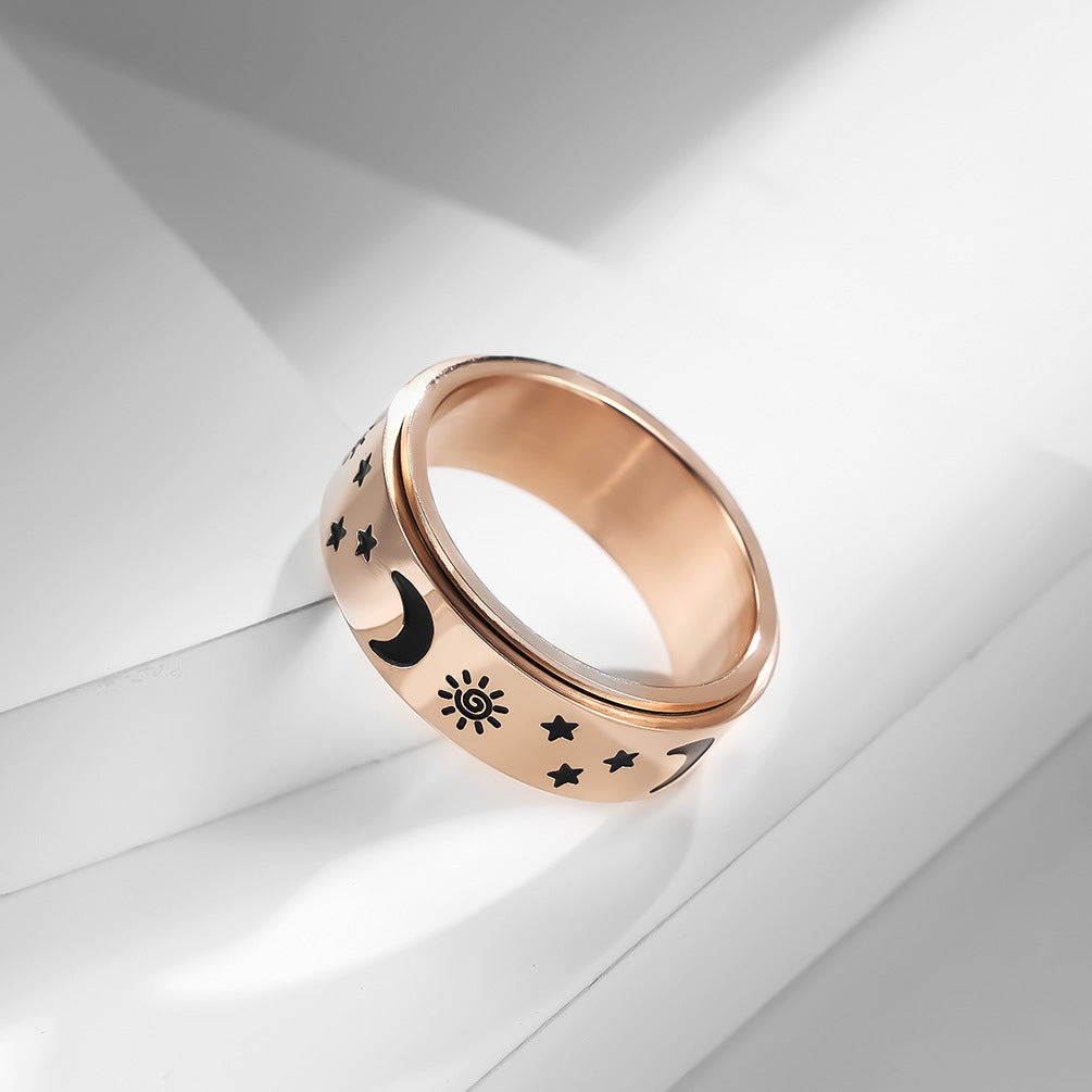 European And American Wind Stars Moon Sun Stainless Steel Ring