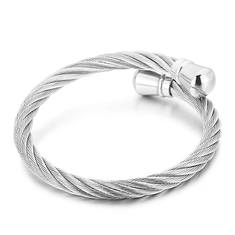 Punk Titanium Steel Wire Twist Pattern Men's Opening Bracelet Bracelet