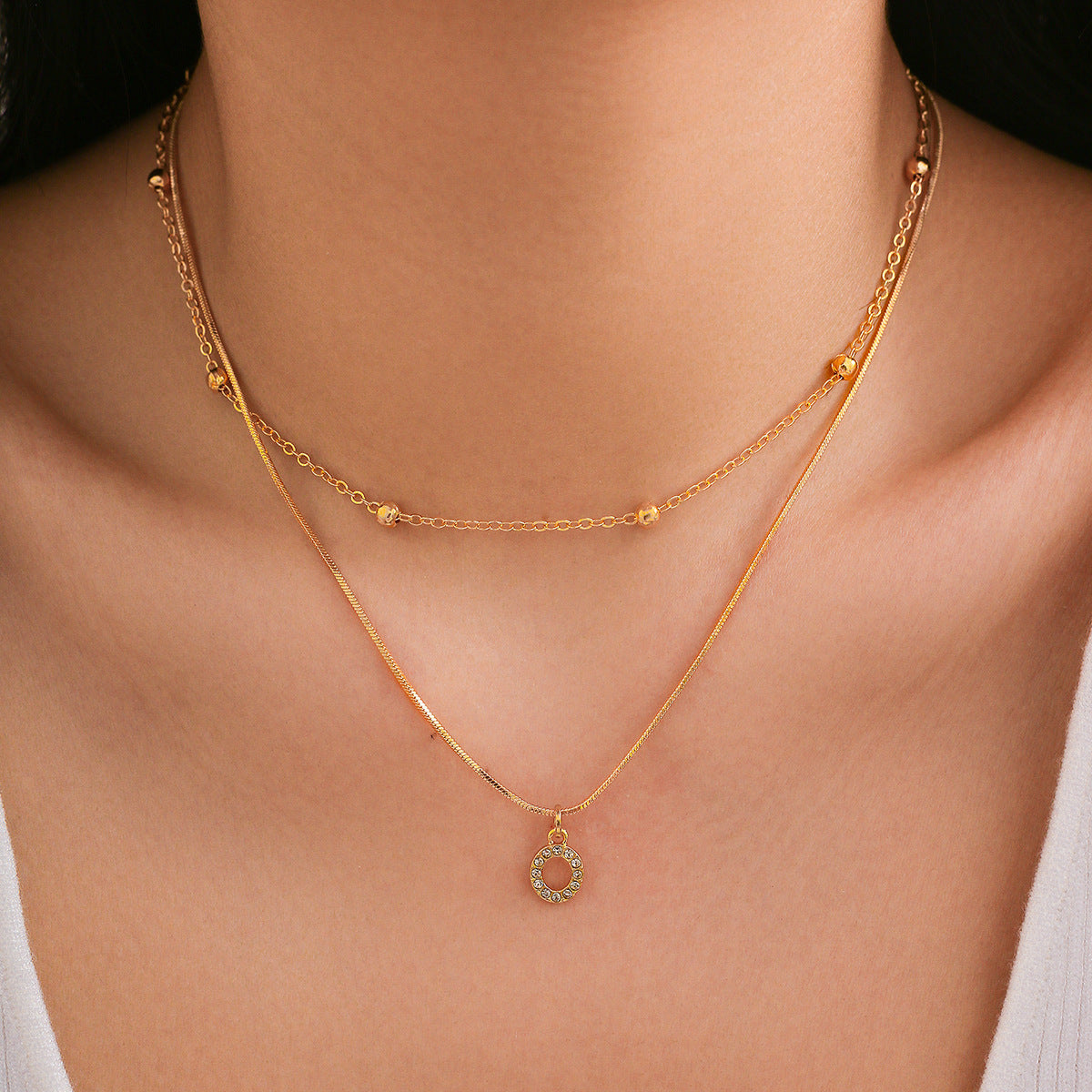 Elegant Diamond-Lined Letter Pendant Necklace with Snake Bone Chain